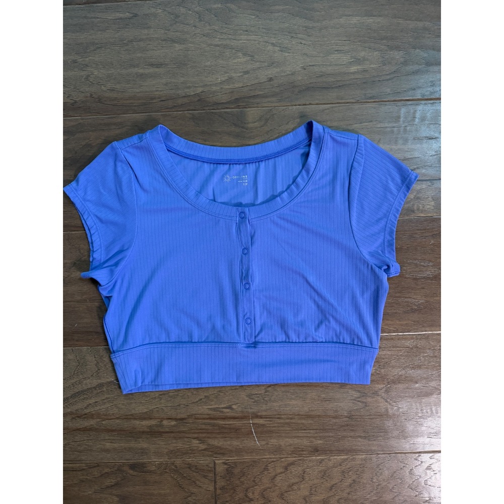 OFFLINE by Aerie Real Me Ribbed Henley Crop Top purple Small Activewear